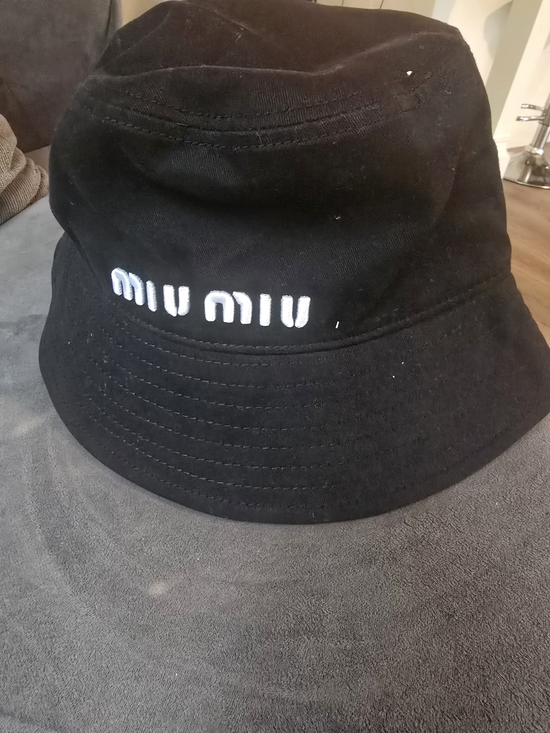 Miu Miu Black Bucket Hat with White Embroidered Logo main image 5